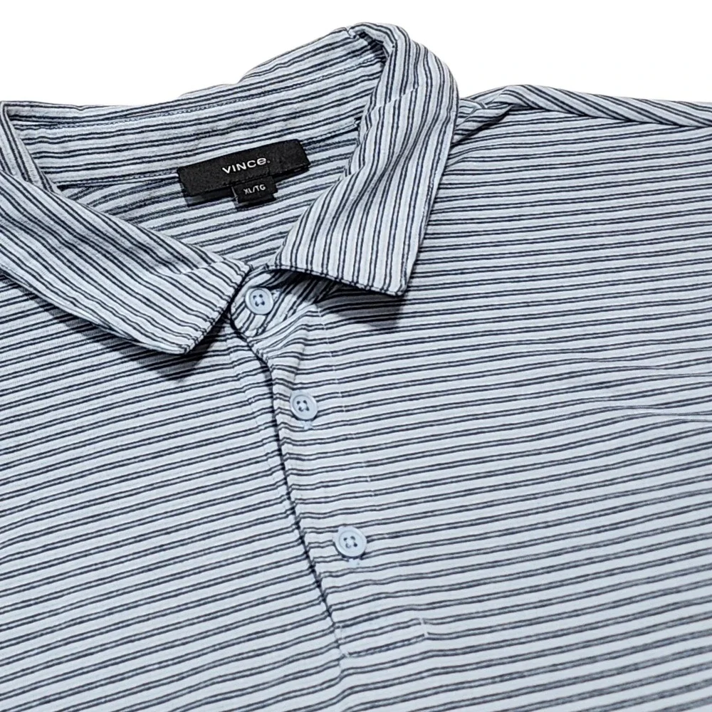 Vince Striped Polo Shirt‎ Casual Short Sleeve Top Blue XL